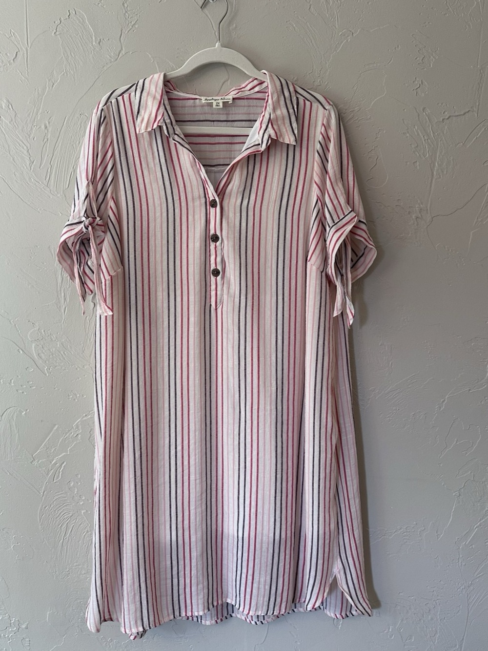 Indigo Rose Striped Button Front Shirt Dress in Pink & White Size 2X